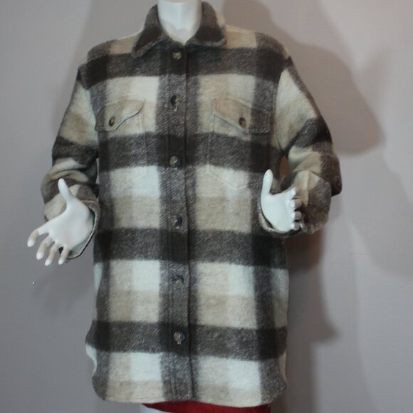 Aritzia Wilfred Free Midi Wool blend Plaid Ganna Jacket Long Black Beige SZ S - Picture 2 of 8